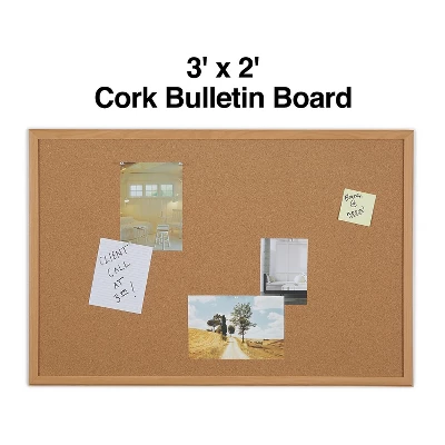 MyOfficeInnovations Standard Cork Bulletin Board Oak Finish Frame 3'W X 2'H 1682316 1 MyOfficeInnovations Standard Cork Bulletin Board Oak Finish Frame 3'W X 2'H 1682316