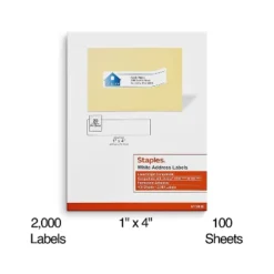 MyOfficeInnovations Laser/Inkjet Address Labels 1" X 4" White 20 Labels/Sheet 479879
