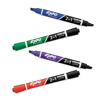 EXPO 2-in-1 Dry Erase Markers 5 Assorted Colors Medium 4/Pack 1944655 4 EXPO 2-in-1 Dry Erase Markers 5 Assorted Colors Medium 4/Pack 1944655 - Image 4