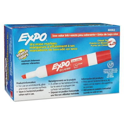 EXPO Low Odor Dry Erase Marker Chisel Tip Red Dozen 80002 1 EXPO Low Odor Dry Erase Marker Chisel Tip Red Dozen 80002