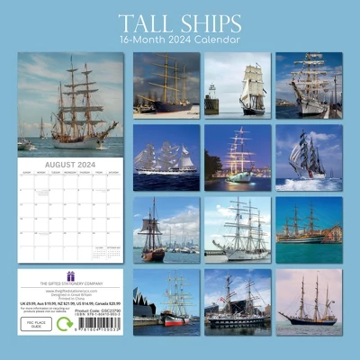 The Gifted Stationery 2024 Square Wall Calendar, Tall Ships, 16-Month Transport Theme With 180 Reminder Stickers (12x12 In) 3 The Gifted Stationery 2024 Square Wall Calendar, Tall Ships, 16-Month Transport Theme With 180 Reminder Stickers (12x12 In) - Image 3