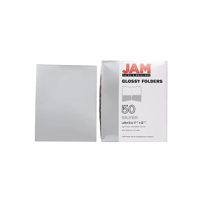 JAM Paper Laminated Two-Pocket Glossy Presentation Folders Silver 385GSID 8 JAM Paper Laminated Two-Pocket Glossy Presentation Folders Silver 385GSID - Image 8