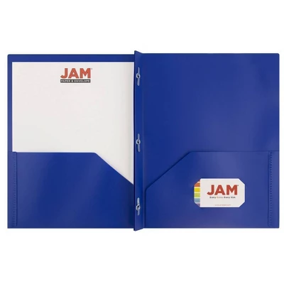 JAM 6pk POP 2 Pocket School Presentation Plastic Folders With Prong Fasteners Dark Blue 2 JAM 6pk POP 2 Pocket School Presentation Plastic Folders With Prong Fasteners Dark Blue - Image 2