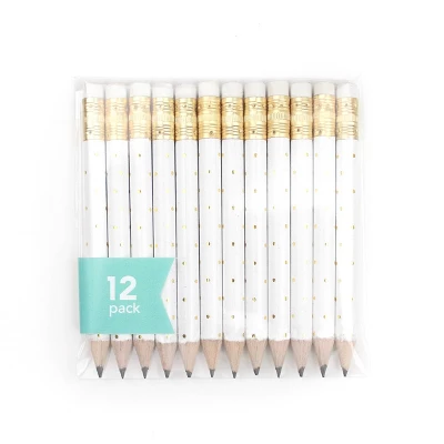 12pk Mini Pencils Polka Dots Foil Gold 2 12pk Mini Pencils Polka Dots Foil Gold - Image 2