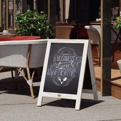 Flash Furniture Canterbury Vintage Wooden A-Frame Magnetic Indoor/Outdoor Chalkboard Sign, Freestanding Double Sided Extra Large Message Board 1 Flash Furniture Canterbury Vintage Wooden A-Frame Magnetic Indoor/Outdoor Chalkboard Sign, Freestanding Double Sided Extra Large Message Board