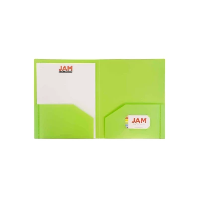 JAM Paper Heavy Duty Plastic Two-Pocket School Folders Lime Green 108/Pack 383HLIB 2 JAM Paper Heavy Duty Plastic Two-Pocket School Folders Lime Green 108/Pack 383HLIB - Image 2