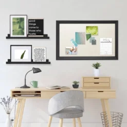 17" X 28" Linen Natural Framed Pinboard Black - Sheffield Home