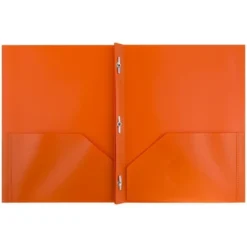 JAM 6pk POP 2 Pocket School Presentation Plastic Folders With Prong Fasteners Orange
