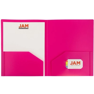 JAM 6pk 2 Pocket Heavy Duty Plastic Folders - Fuchsia 2 JAM 6pk 2 Pocket Heavy Duty Plastic Folders - Fuchsia - Image 2