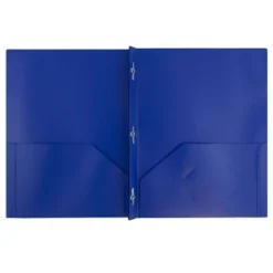 JAM 6pk POP 2 Pocket School Presentation Plastic Folders With Prong Fasteners Dark Blue