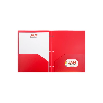 JAM Paper Heavy Duty Plastic 3 Hole Punch Two-Pocket School Folders Red 383HHPREA 2 JAM Paper Heavy Duty Plastic 3 Hole Punch Two-Pocket School Folders Red 383HHPREA - Image 2