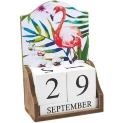 Wooden Desk Calendar - Wooden Block Perpetual Calendar For Home And Office Desk Decor, Flamingo Design, 5.5 X 8.75 X 3 Inches -Smart Stationery Deals Store GUEST 9ee4ee2f 918b 479b be2c 9e98f3f7a263