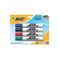 Bic Great Erase Bold Tank-Style Dry Erase Marker Chisel Tip Assorted 4/Pack DECP41ASST