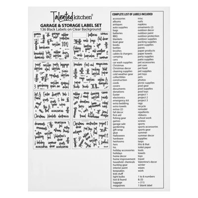 Talented Kitchen 136 Garage Storage Labels For Plastic Containers, Preprinted Black Script On Clear Stickers For Organizing Bins 4 Talented Kitchen 136 Garage Storage Labels For Plastic Containers, Preprinted Black Script On Clear Stickers For Organizing Bins - Image 4