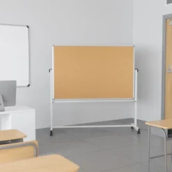 Emma And Oliver Reversible Mobile Cork Bulletin Board And White Board Stand With Pen Tray