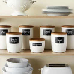 Talented Kitchen 136 Chalkboard Pantry Labels For Food Containers, Preprinted White Script On Black Stickers For Jars, Kitchen Organization