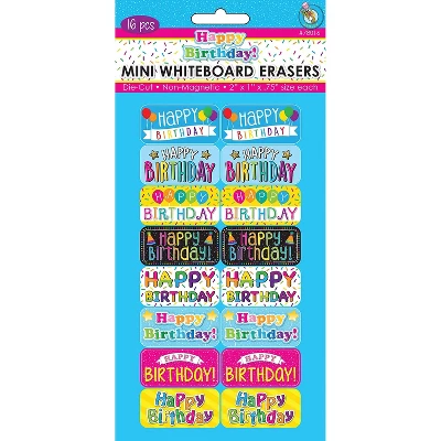 Ashley Productions Mini Whiteboard Erasers Happy Birthday 2" X 1" X 0.75" Pack Of 16 (ASH78016) 1 Ashley Productions Mini Whiteboard Erasers Happy Birthday 2" X 1" X 0.75" Pack Of 16 (ASH78016)