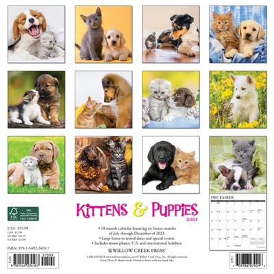 Willow Creek Press 2024 Wall Calendar 12"x12" Kittens & Puppies 1 Willow Creek Press 2024 Wall Calendar 12"x12" Kittens & Puppies