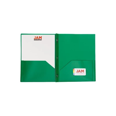 JAM Paper Plastic 2-Pocket Folders With 3 Fasteners Green 6/Pack (382ECGRD) 2 JAM Paper Plastic 2-Pocket Folders With 3 Fasteners Green 6/Pack (382ECGRD) - Image 2