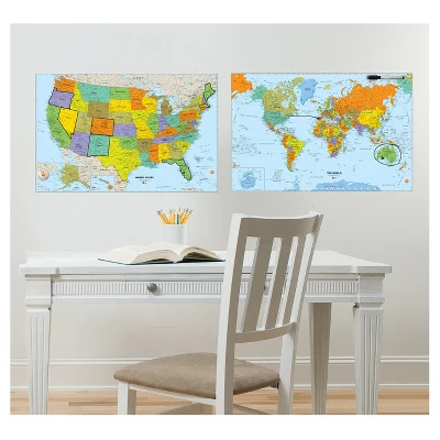 Wall Pops! White Board Decals 2ct - World And US Maps 1 Wall Pops! White Board Decals 2ct - World And US Maps