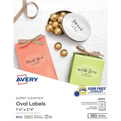 Avery Labels Oval 10UP Laser/Inkjet 1-1/2"x2-1/2" 180/PK Glossy CL 22854 1 Avery Labels Oval 10UP Laser/Inkjet 1-1/2"x2-1/2" 180/PK Glossy CL 22854