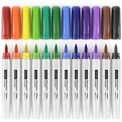 Arteza Set Of 24 Permanent Markers, Rainbow, Fine & Brush Nib, 12 Assorted Colors, 1 Arteza Set Of 24 Permanent Markers, Rainbow, Fine & Brush Nib, 12 Assorted Colors,